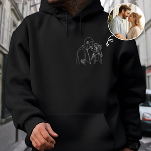 Custom Portrait Photo Drawing Style Couple Dark Shirt Gift For Valentine's Day HO82 900746