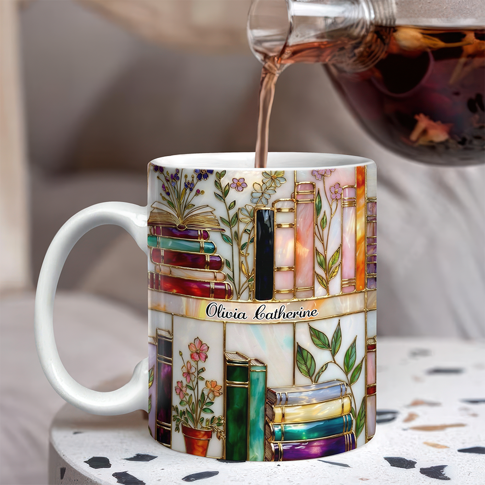 Custom Name Floral Book Stained-Glass Style Mug Personalized Gift For Book Lovers TH10 898765