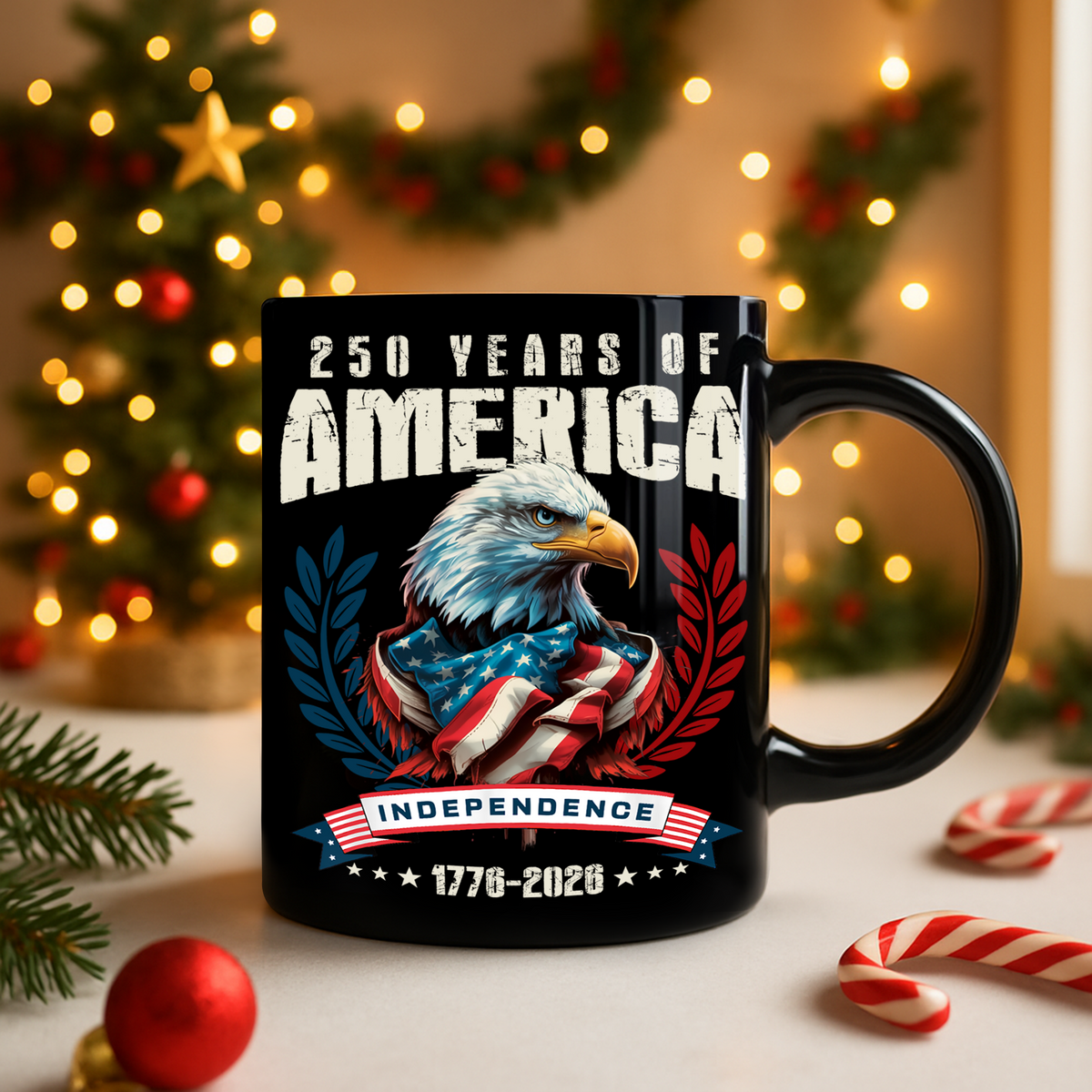 America 250 Years Eagle Independence Day Patriotic Black Mug LM32 895257