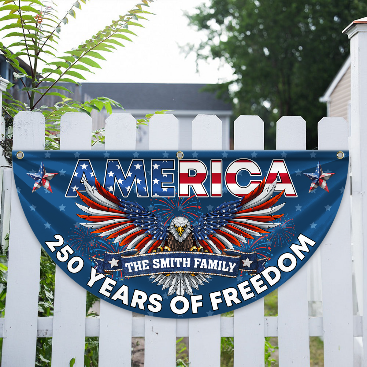 Custom Family Name 250 Years of Freedom America Non-Pleated Fan Flag CH07 910570