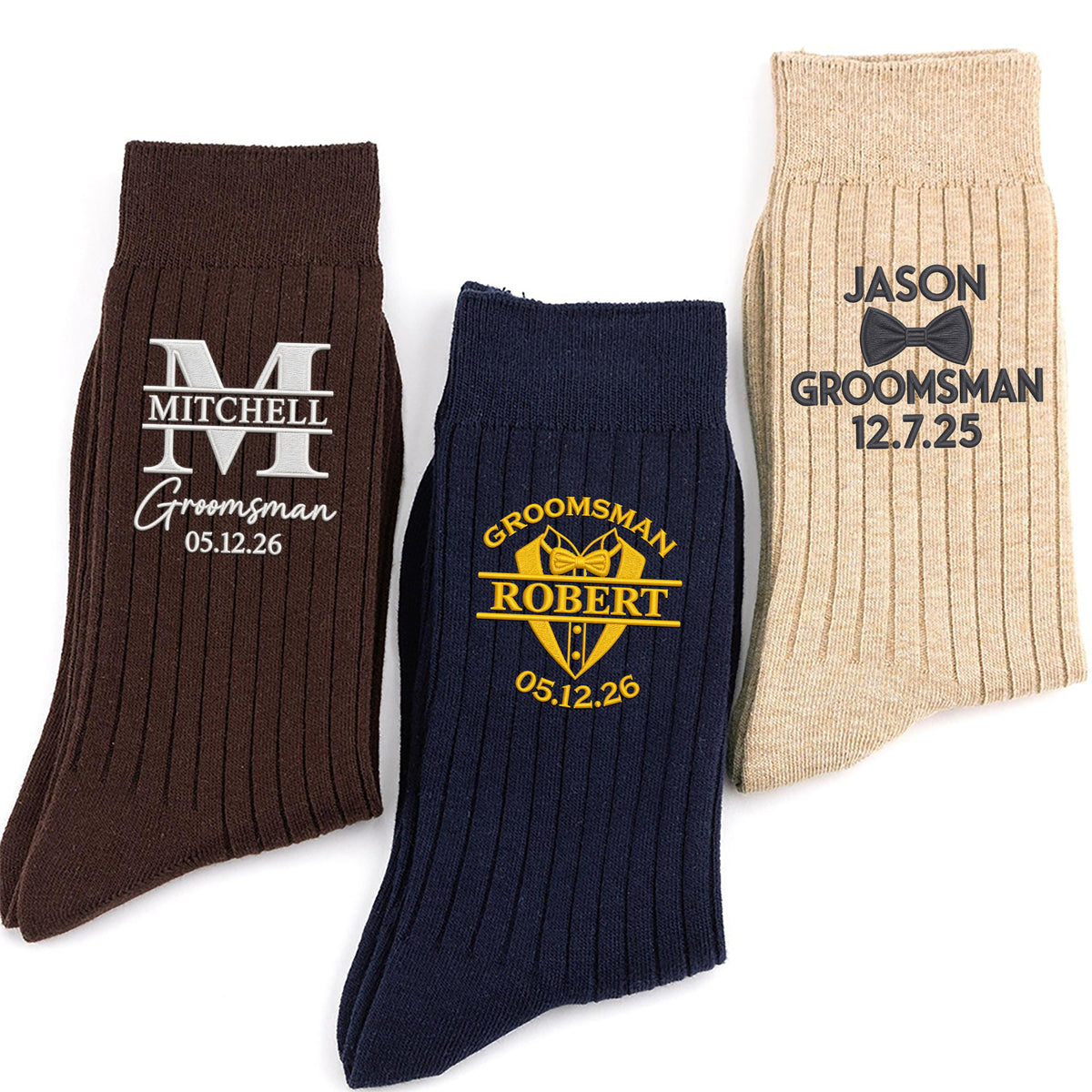 Custom Name Embroidered Socks Groomsmen Gift for Wedding Party CH07 180502