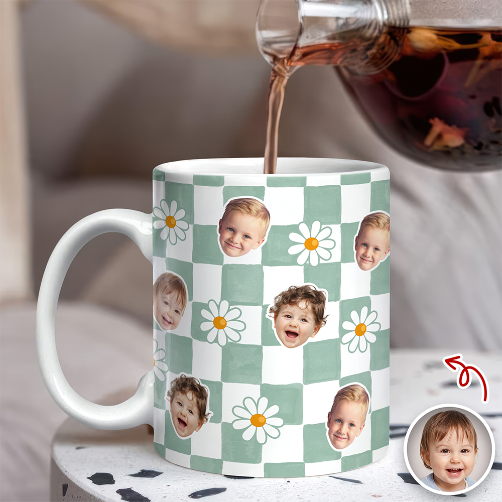 Custom Baby Face Daisy Checkered Print Full Mug - Personalized Gift for Mom & Dad TH10 169943