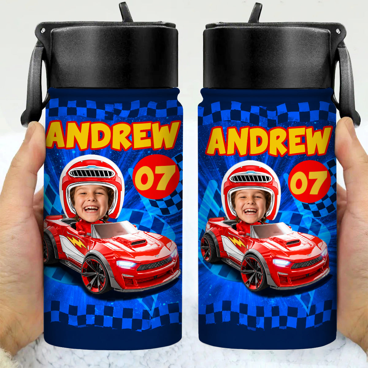 Custom Kid Photo Racing My Own Way Personalized Kid Water Bottle Back to School Gift HA75 921742