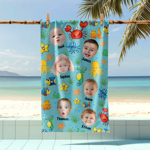 Custom Photo Cute Kid Face Watercolor Sea Creatures Summery Beach Towels CH07 895818