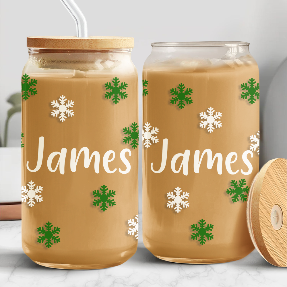 Custom Name Snowflake Glass Can With Lid, Christmas Gift For Family & Friends TH10 170791