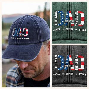 Papa The Man The Myth - Personalized Washed Denim Baseball Cap CH07 896016
