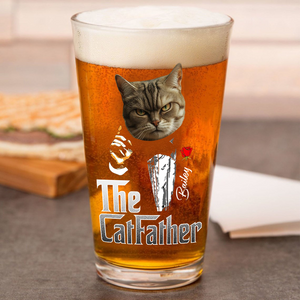 Custom Photo The Catfather Gentlemen Cat Print Beer Glass Personalized Gift For Dad HO82 893856