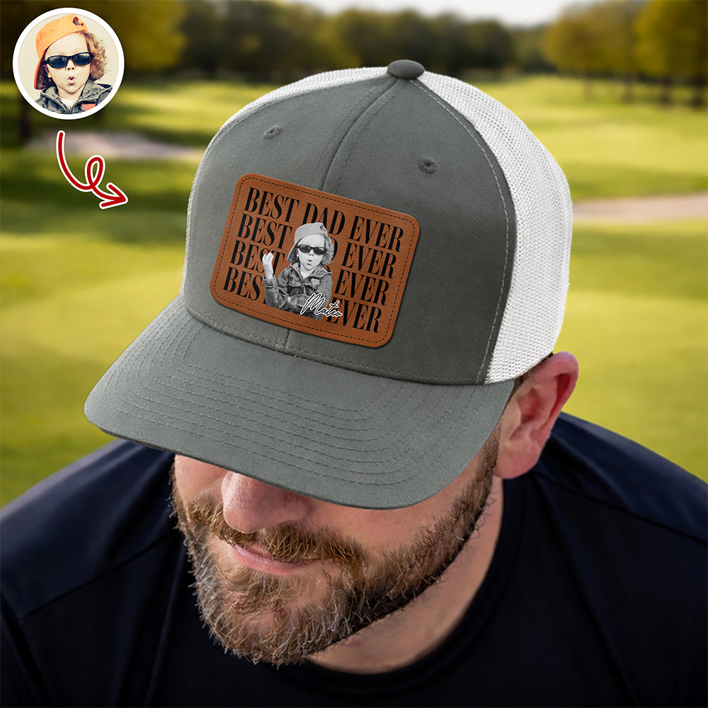 Personalized Vintage Photo Best Dad Mom Ever Leather Patch Cap Gift for Dad HA75 921450