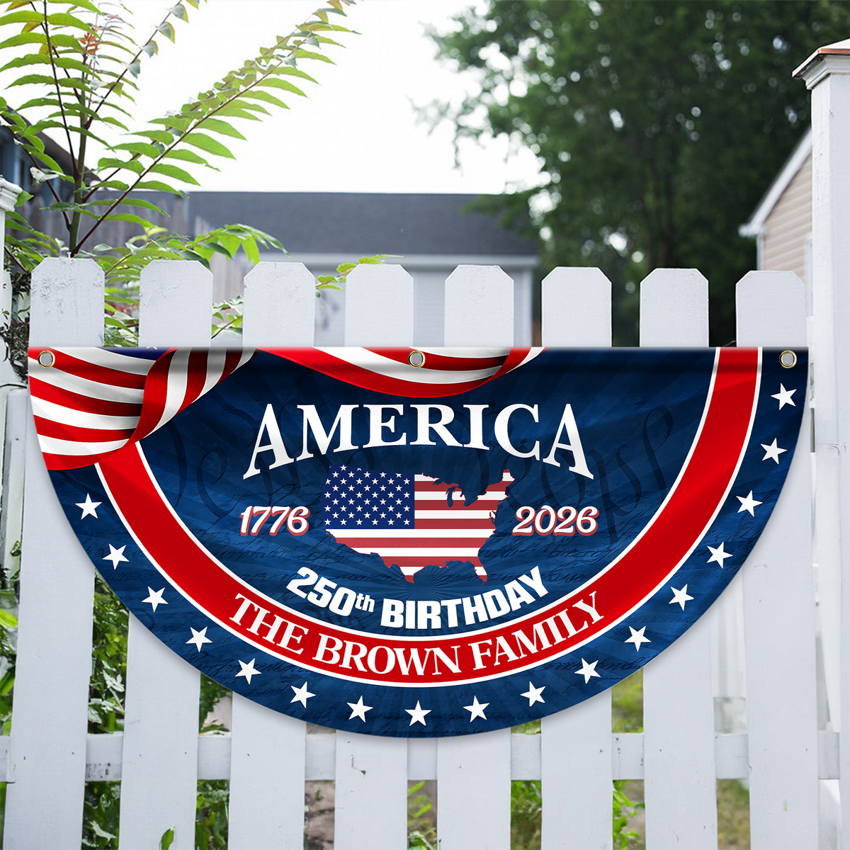 Custom Family Name America 1776-2026 Non-Pleated Fan Flag HA75 920366