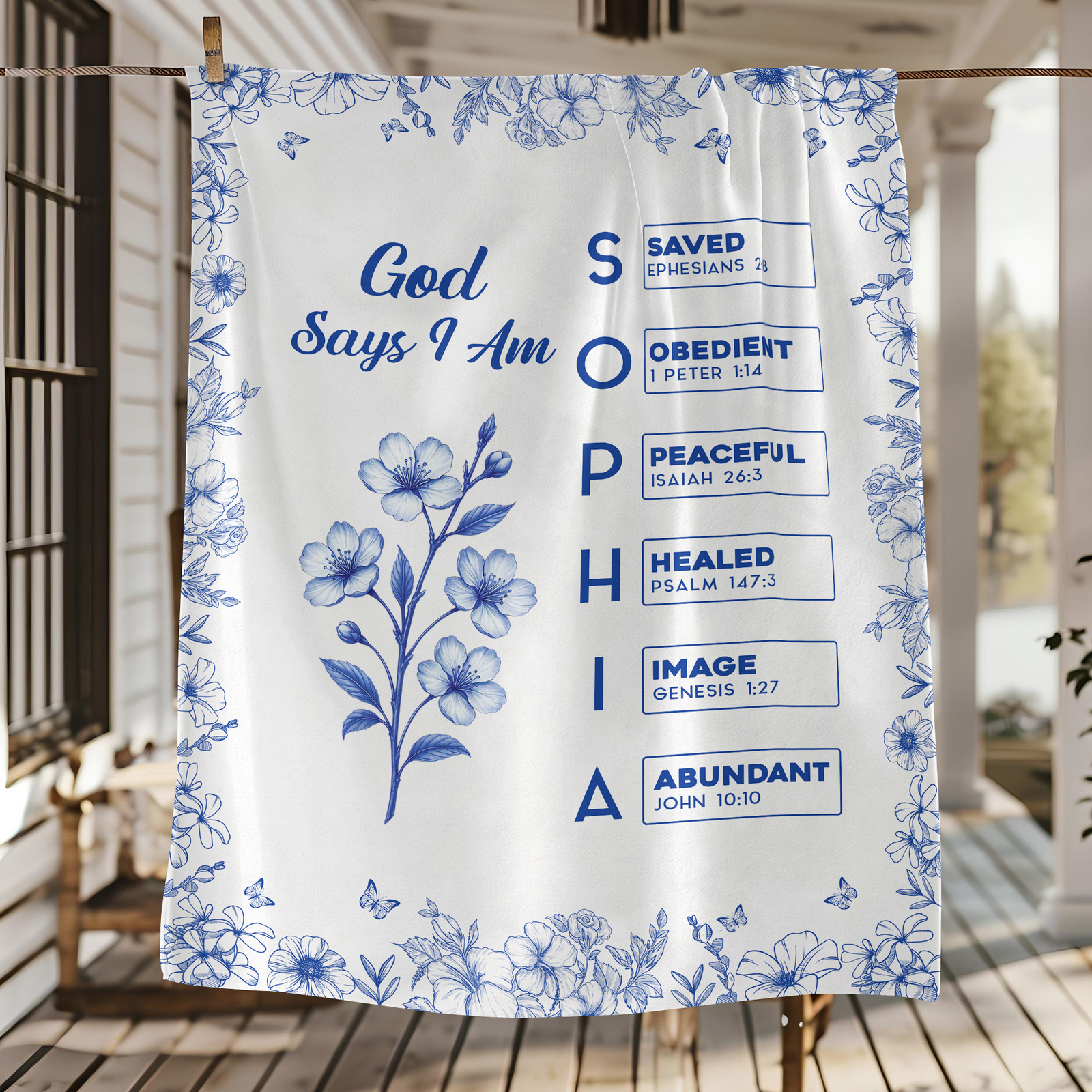 God Says I Am Name Letter In Bible Toile De Jouy Style - Personalized Blanket CH07 896956