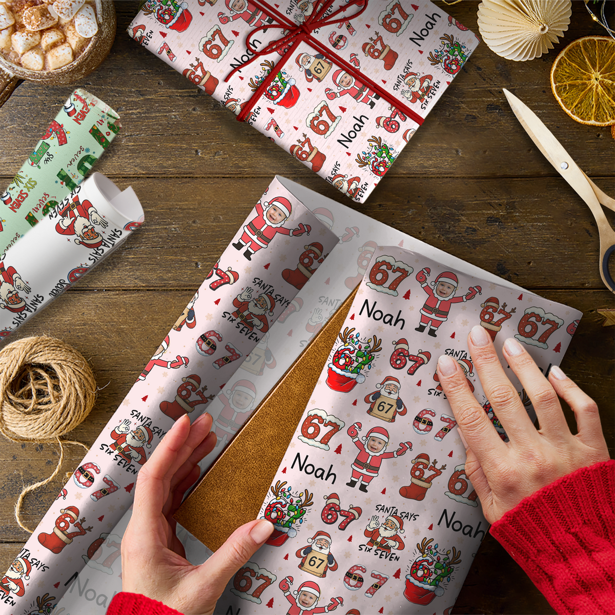 Custom Name 67 Christmas Wrapping Paper Personalized Six Seven Number Wrapping Paper CH07 899220