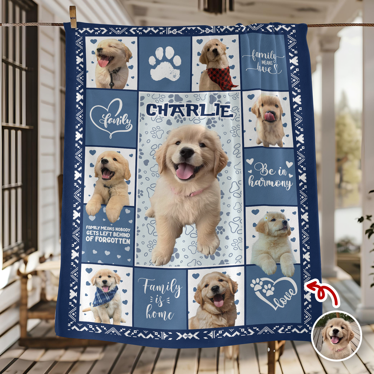 Custom Puppy Photo & Name Full Color With Pawprints - Personalized Blanket LM32 897193