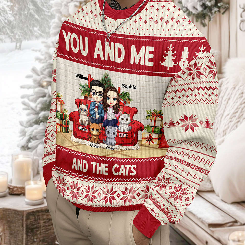 You And Me And The Cat/Dog - Personalized Unisex Ugly Sweater Christmas Gift For Dog And Cat Lovers HO82 900462