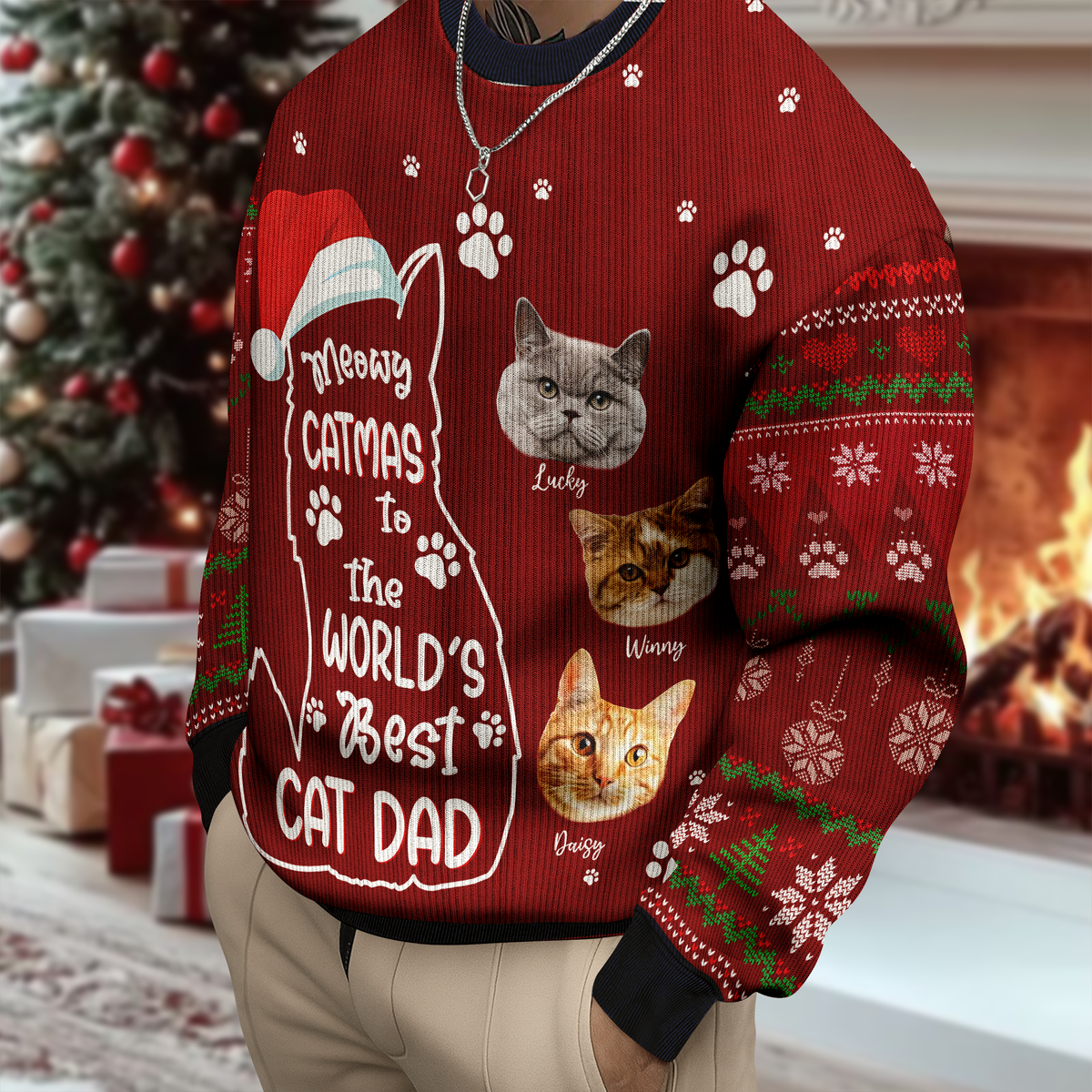 Custom Photo Meowy Catmas To The World Cat Ugly Sweater CH07 899462