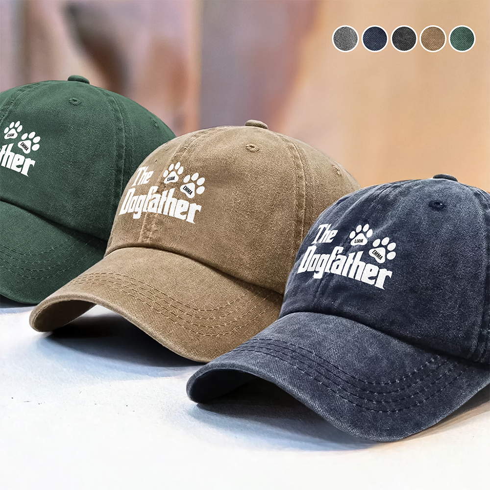 Custom Name The Dogfather Washed Denim Baseball Cap Father's Day Gift TH10 169587