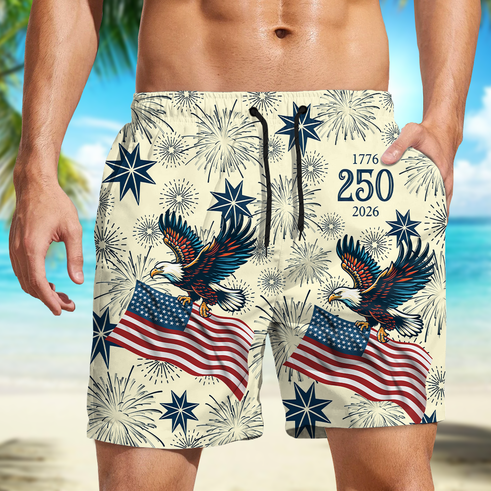USA 250 Anniversary Eagle 1776-2026 Beach Short HA75 920182