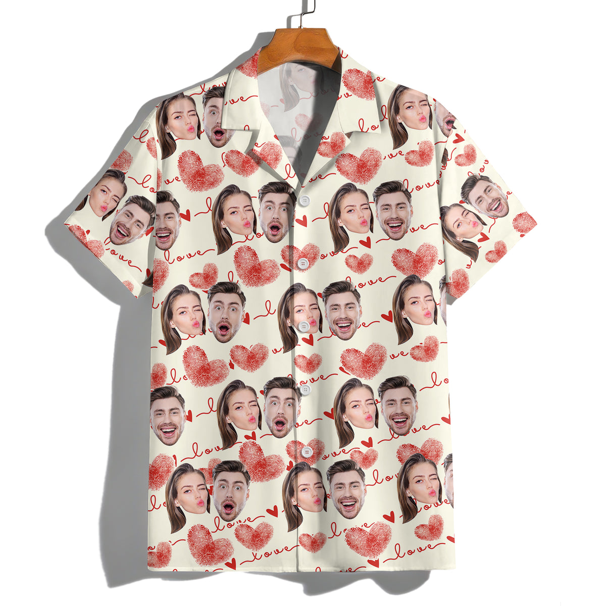 Custom Couple Photo With Heart Pattern Hawaii Shirt HA75 892608