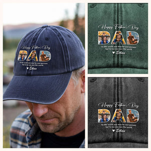 Custom Photo Happy Father's Day To Me You Are The World Washed Denim Baseball Cap Gift For Dad HO82 893944