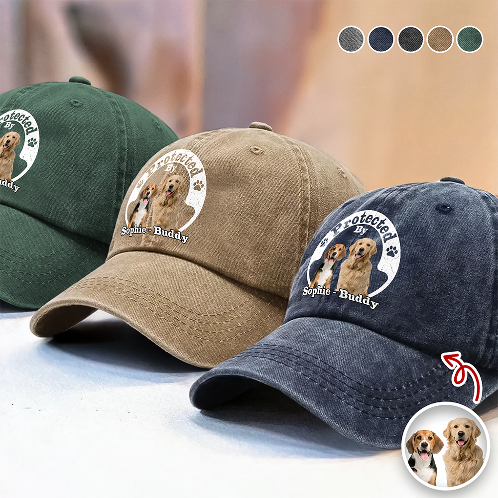 Protected By Human Dog Photo Ver 2 - Personalized Washed Denim Baseball Cap LM32 893953