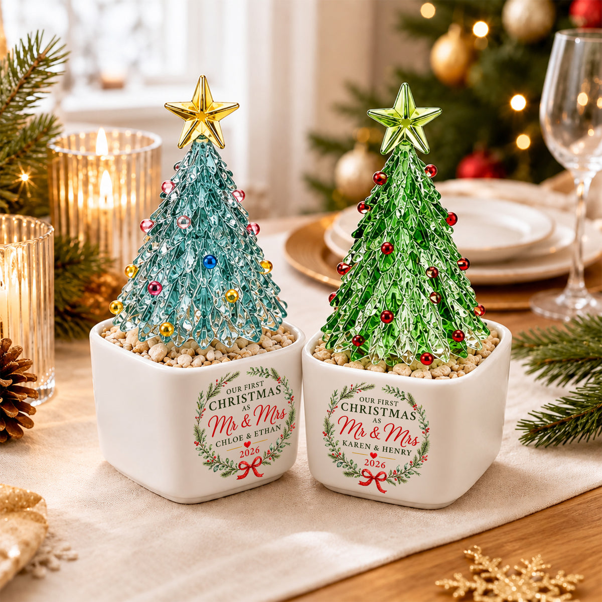 Personalized Initial Name Family Mini Ceramic Pot with Glass Christmas Tree HO82 903518