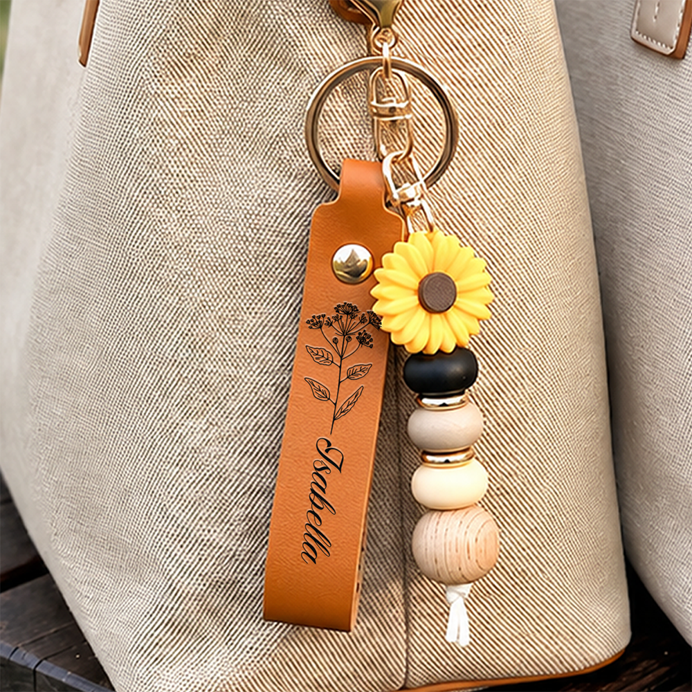 Custom Name with Floral Beaded Keyring Girls, Flower Girl Gift, Christmas Gift, Birthday Gift LM32 669897