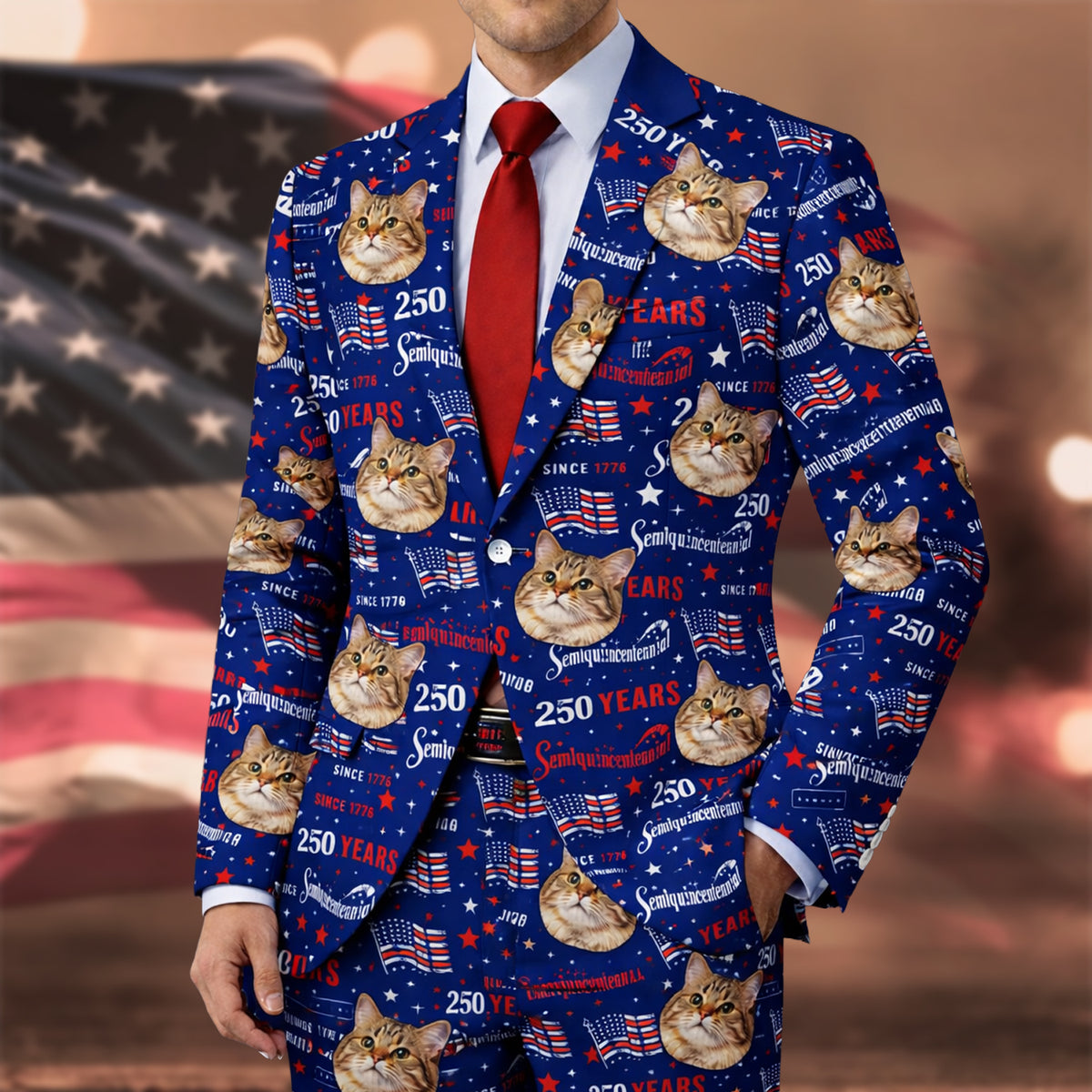 Custom Dog Cat Photo 250 Years of America Semiquincentennial Men's Suit LM32 899505