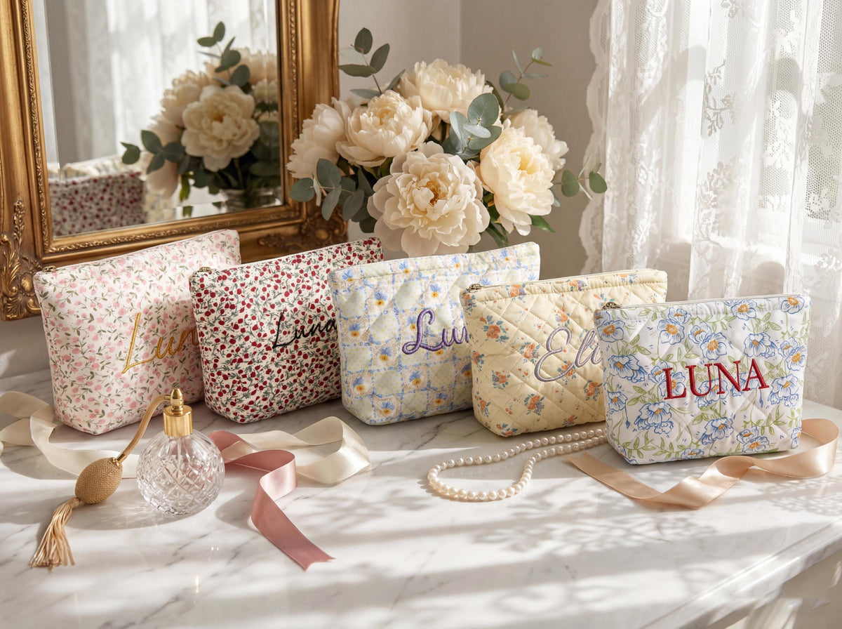 Personalized Floral Monogrammed Embroidered Cosmetic Bag- Gift For Mom, Girlfriend, Women, Bridesmaid Gift LM32 899771