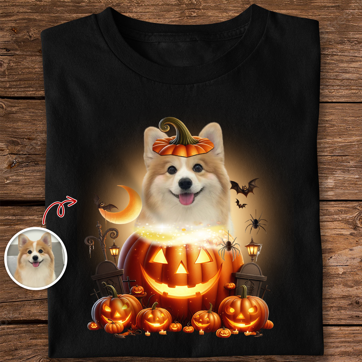Custom Photo Pumpkin Cute Dog Lover Halloween Dark Shirt HO82 894984