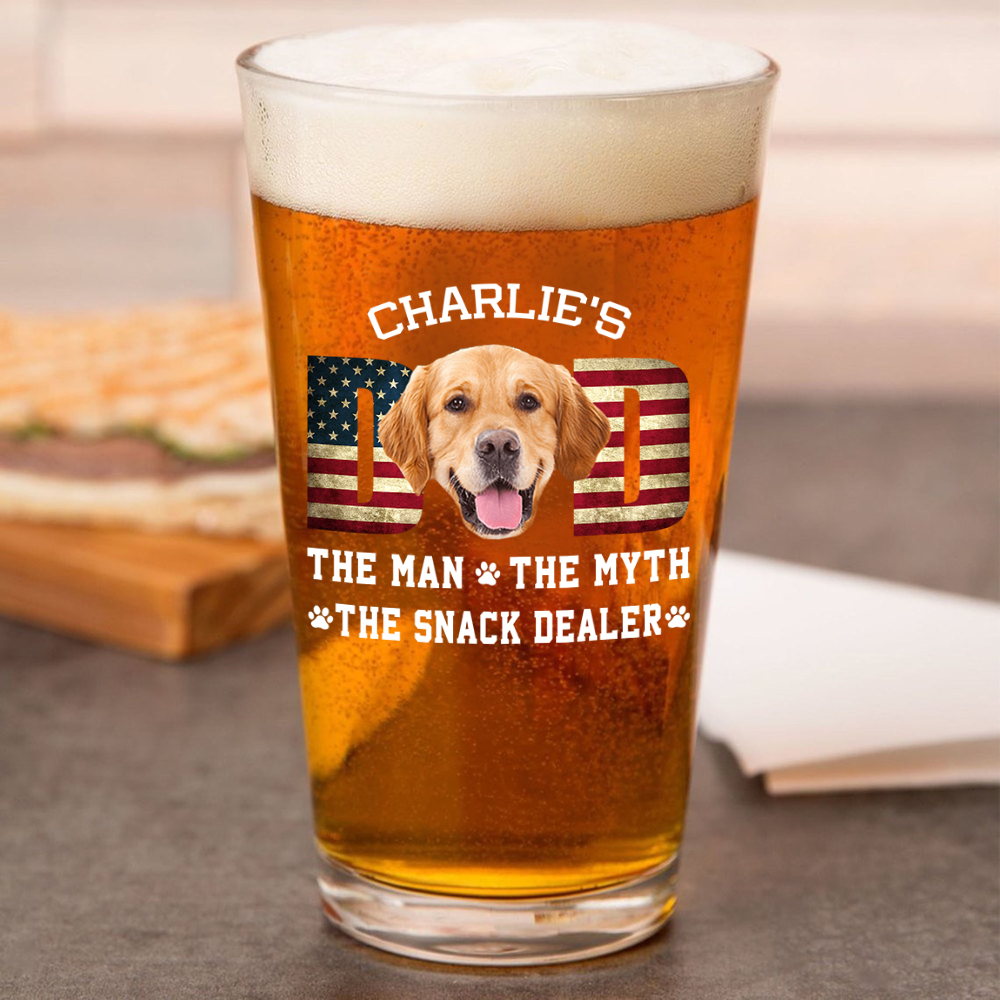 Custom Photo Dog Dad The Man The Myth American Flag Dad Beer Glass HA75 892402