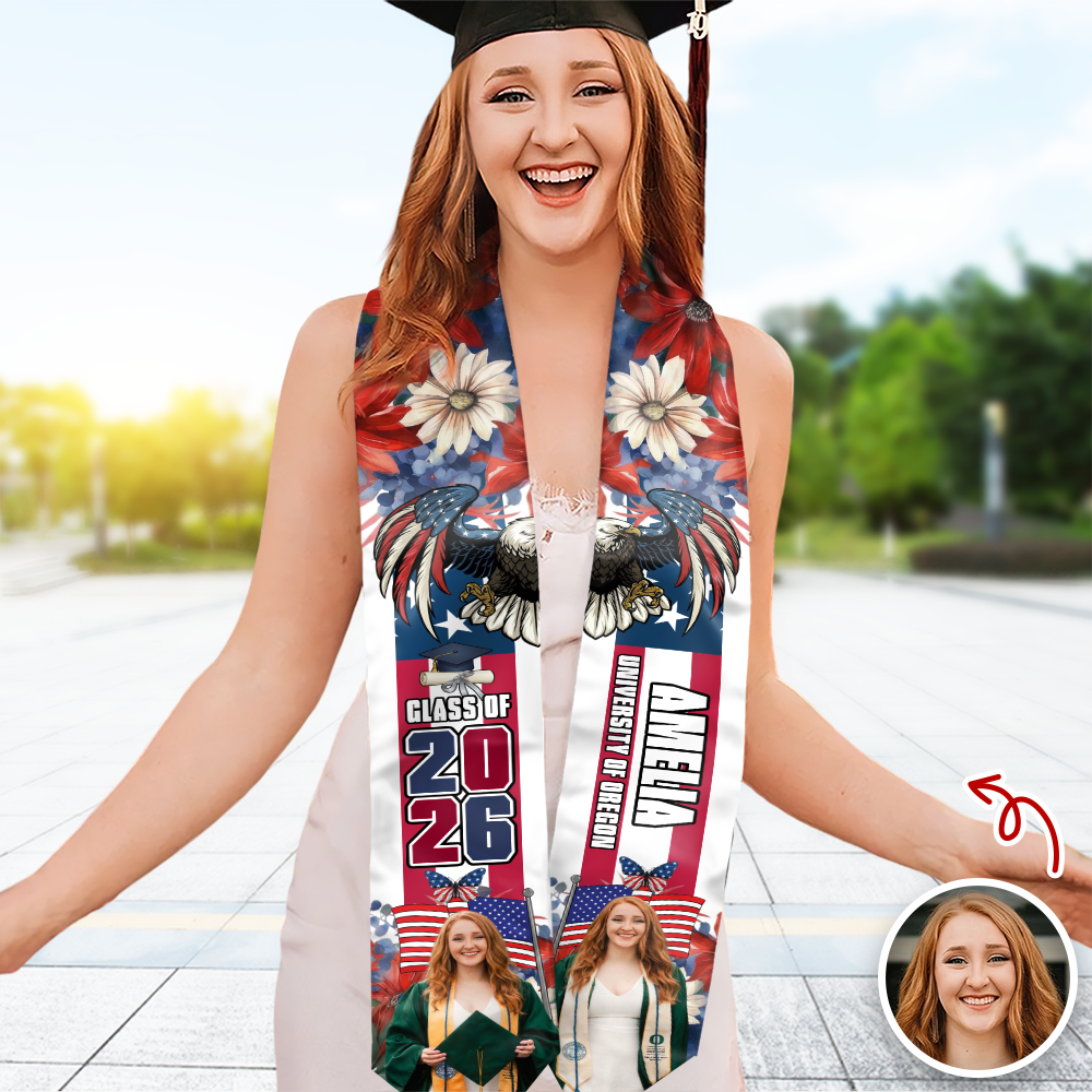 Custom Photo America 250 Years Of Freedom Class Of 2026 Graduation Stole LM32 897693