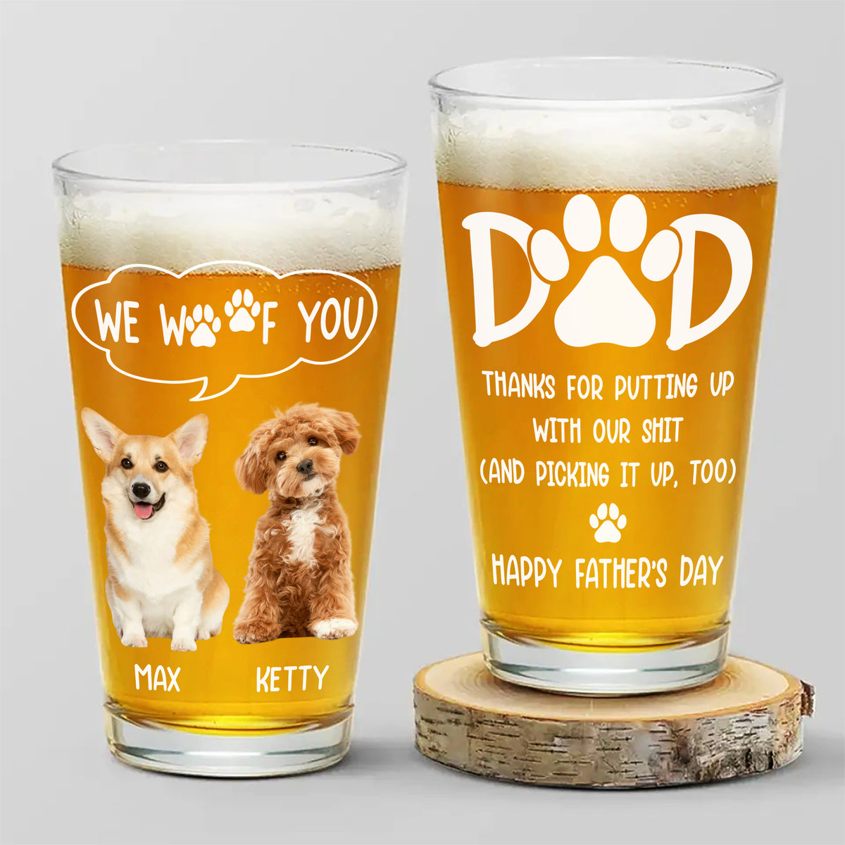 Custom Photo Thanks Dad We Woof You Print Beer Glass Father's Day Gift HA75 892218