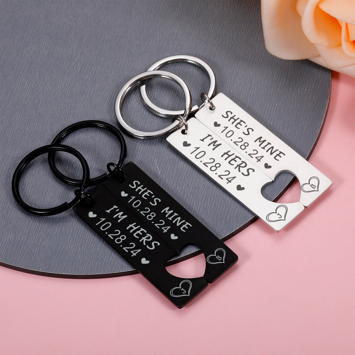 Custom Metal Couple Keychain Personalized Matching Keychains Anniversary, Valentine's Day Gifts HA75 920154