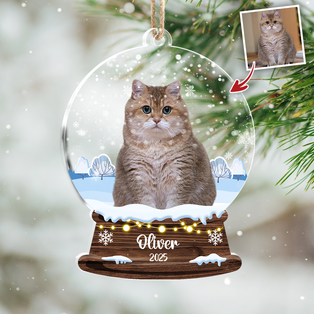 Custom Cat Photo Snowball Acrylic Ornament Christmas Gift For Cat Lovers CH07 896834