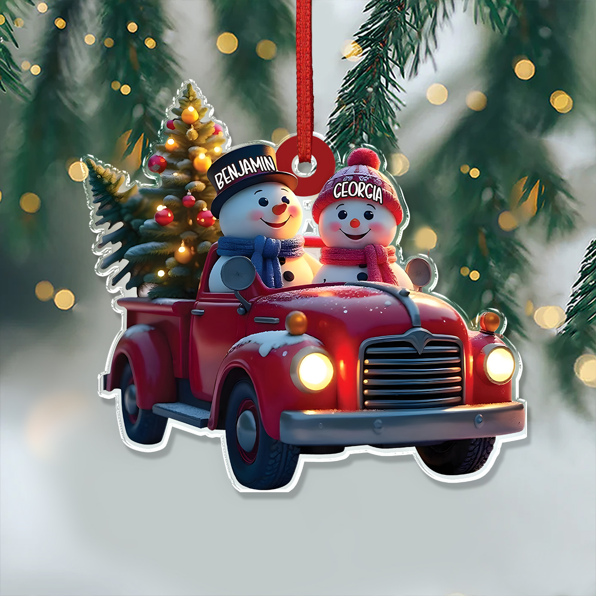 Personalized Couple Snowman Red Truck Couple Acrylic Ornament HA75 897584