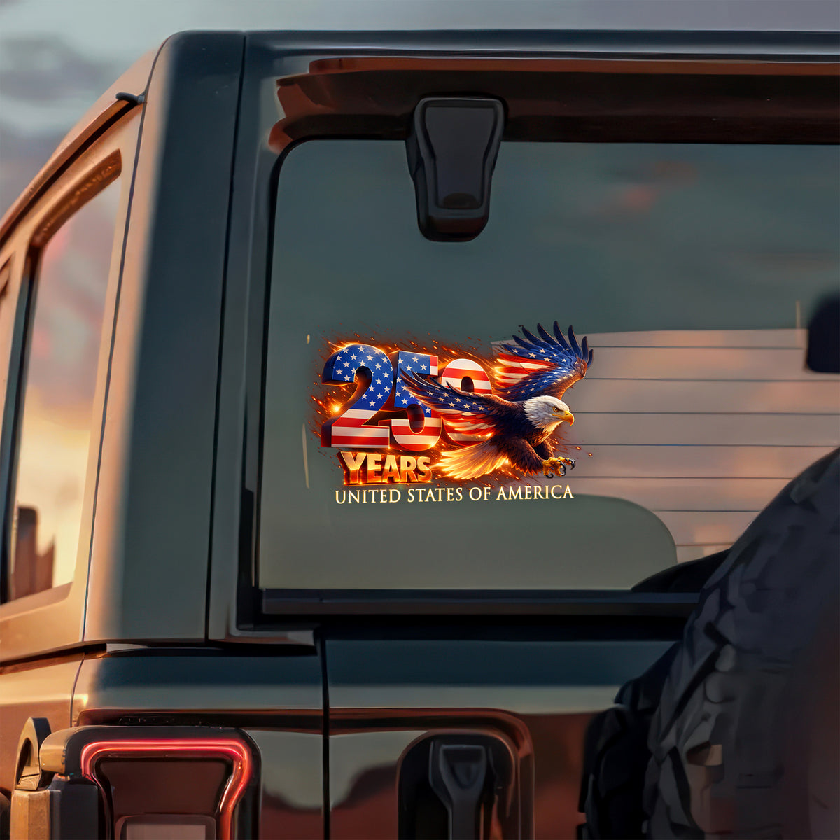 250 Years of America Patriotic Strong Bald Eagle - Fire Design Car Window Decal Sticker LM32 897909