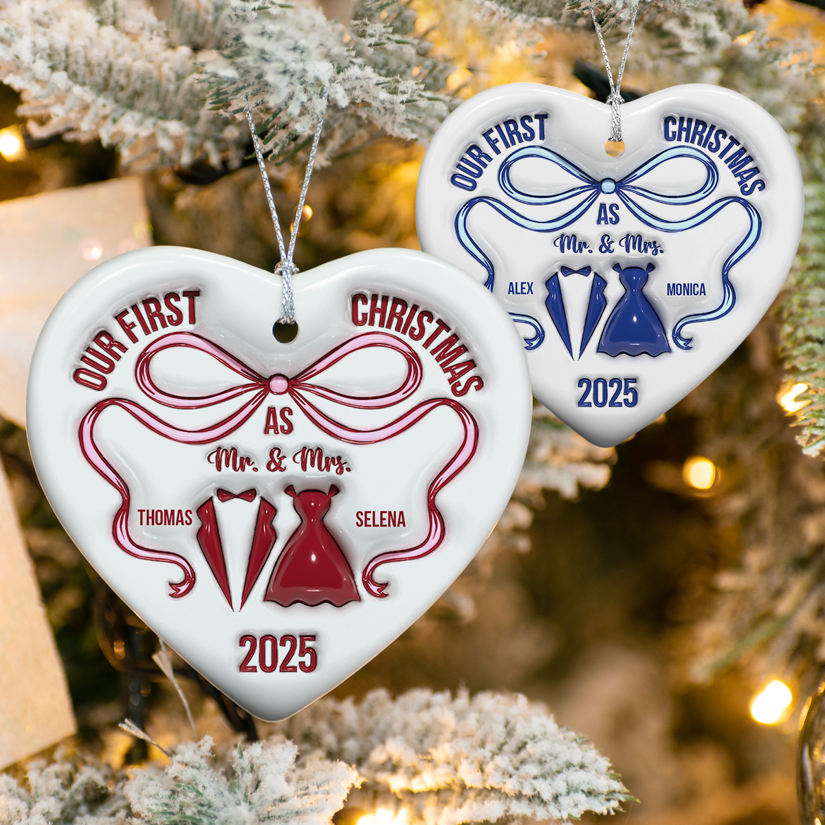 Mr And Mrs Blue - Personalized 3D Inflated Effect Heart Shaped Ceramic Ornament LM32 895379