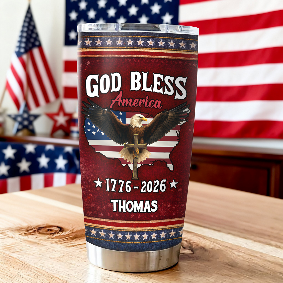 Custom Name 250 Years of Freedom America 1776–2026 Anniversary Fat Tumbler CH07 910586