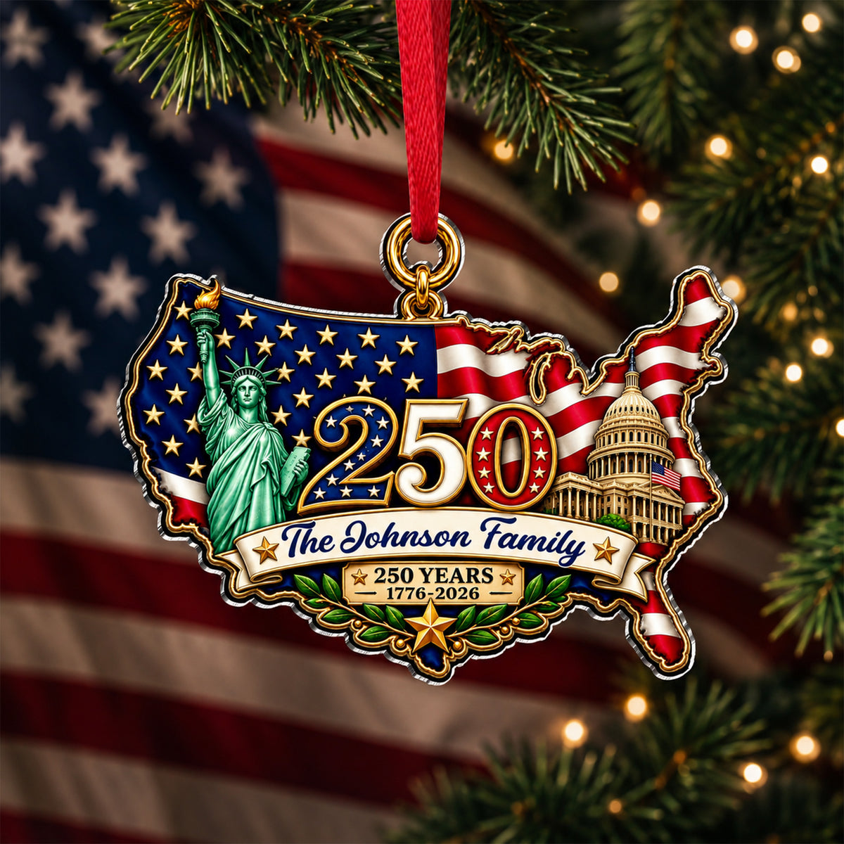 Custom Family Name Celebrate USA 250th Anniversary Acrylic Ornament CH07 180358