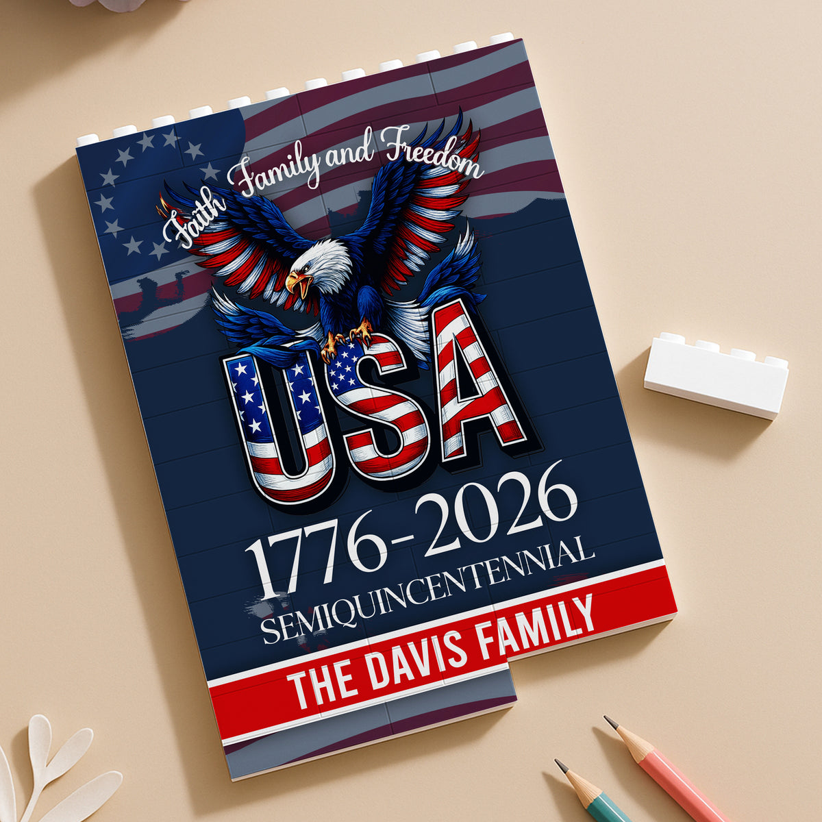 Custom Name Faith, Family & Freedom America Patriotic Building Brick Blocks HA75 920540