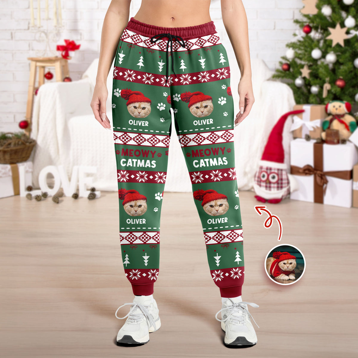 Custom Pet Photo With Festive Ugly Patterns - Personalized Sweatpants CH07 899502