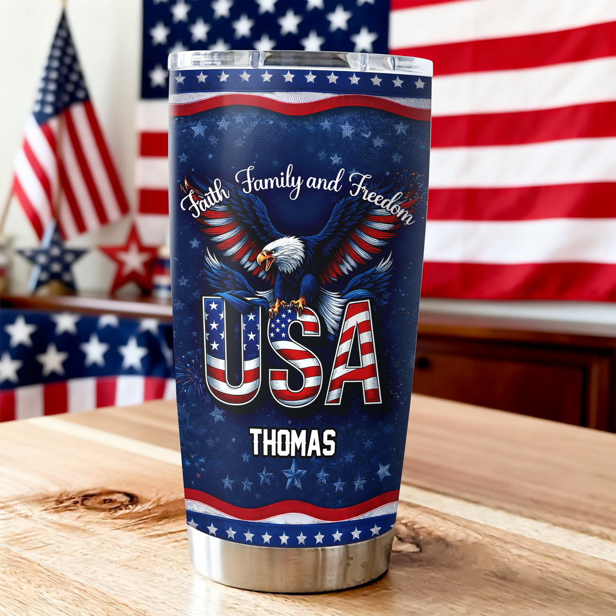Custom Name Faith, Family & Freedom 250 Years Anniversary Fat Tumbler 1776–2026 CH07 910590
