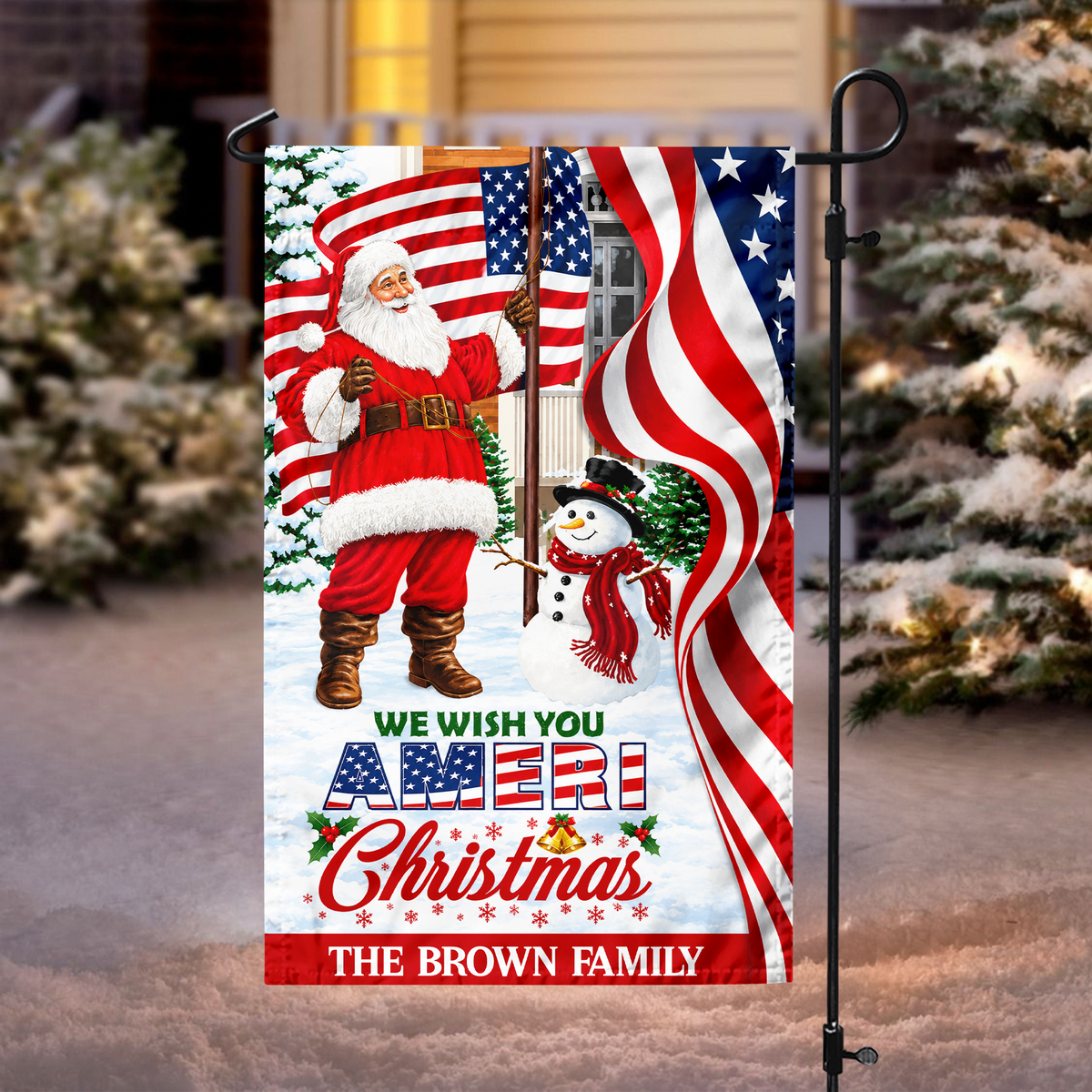 Custom Family Name We Wish You Ameri Christmas Garden Flag TH10 171065