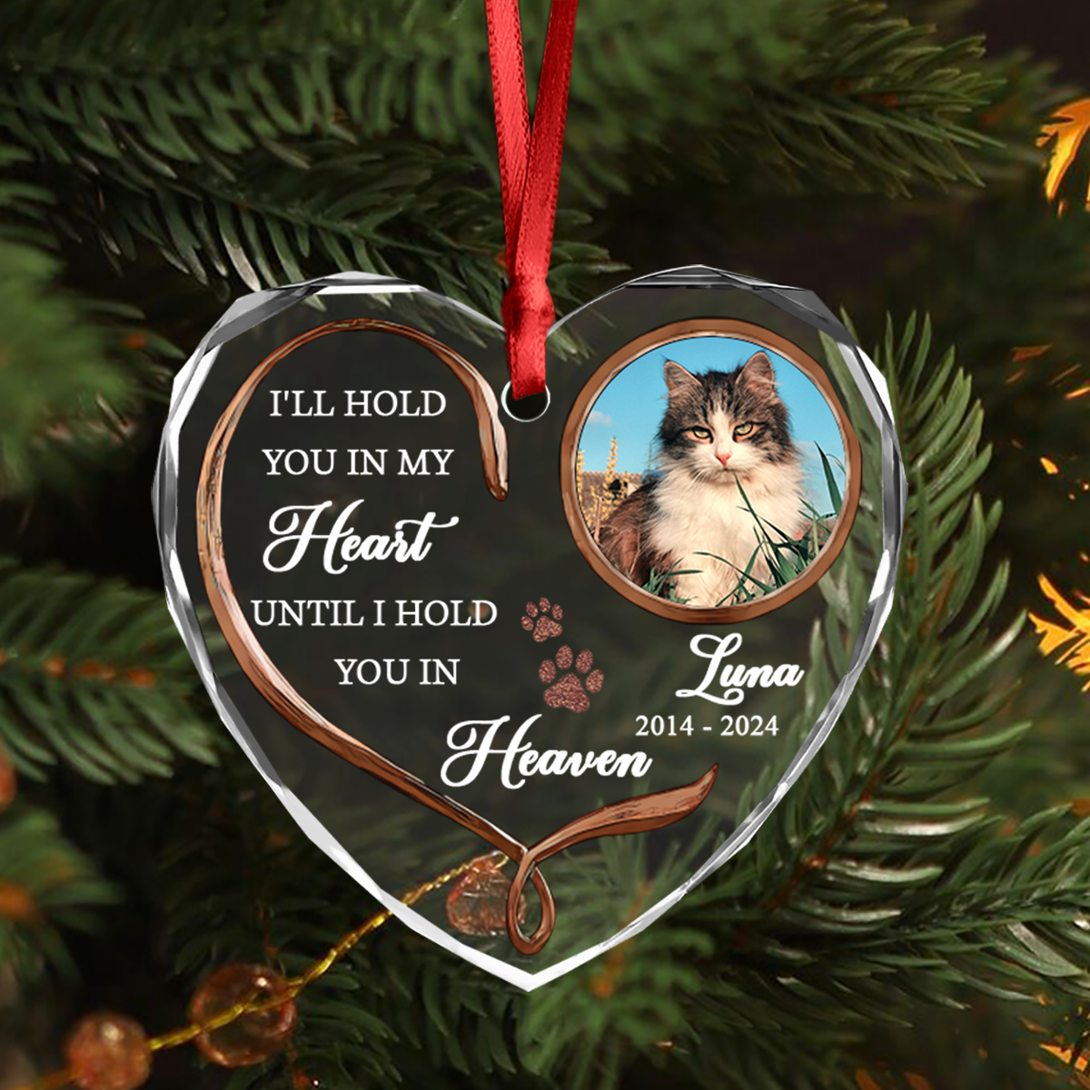 Custom Photo Cat Memorial Gifts - Personalized Heart Glass Ornament LM32 895895