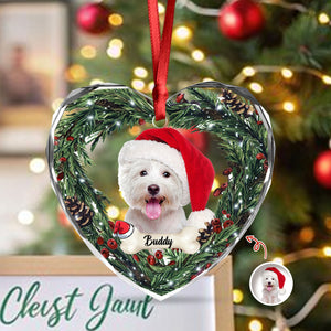 Custom Photo Dog Personalized Heart Shaped Glass Ornament For Christmas HA75 897468