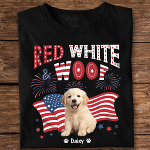 Custom Dog Photo Red White Woof Dark Shirt HA75 892642
