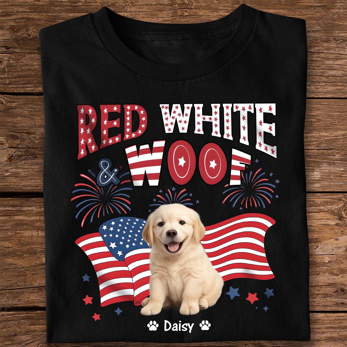 Custom Dog Photo Red White Woof Dark Shirt HA75 892642