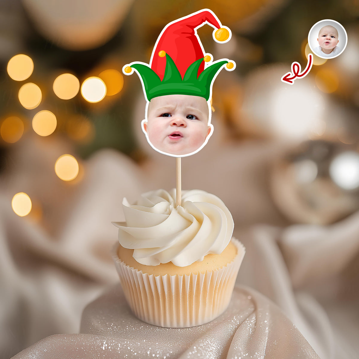 Custom Cute Face Christmas Cupcake Topper - XMAS Party Decor Gift For Family CH07 896254
