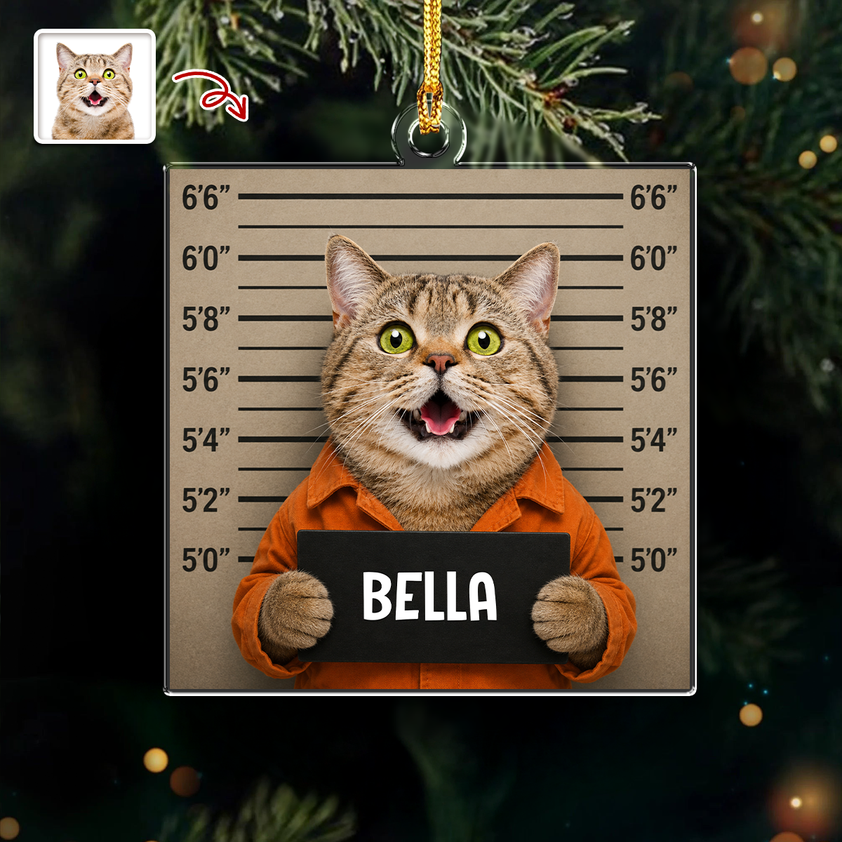Custom Pet Mugshot Photo Acrylic Ornament Funny Dog Cat Lover Christmas Gift HO82 903318