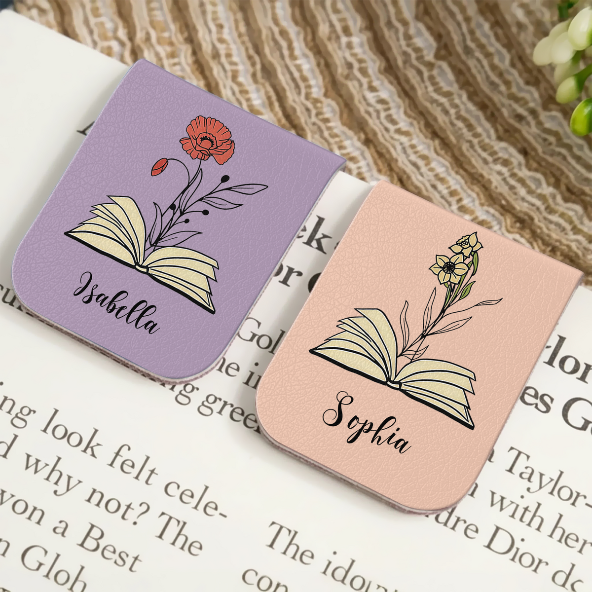 Custom Leather Birth Flower  Leather Magnetic Bookmark For Book Lovers CH07 899518