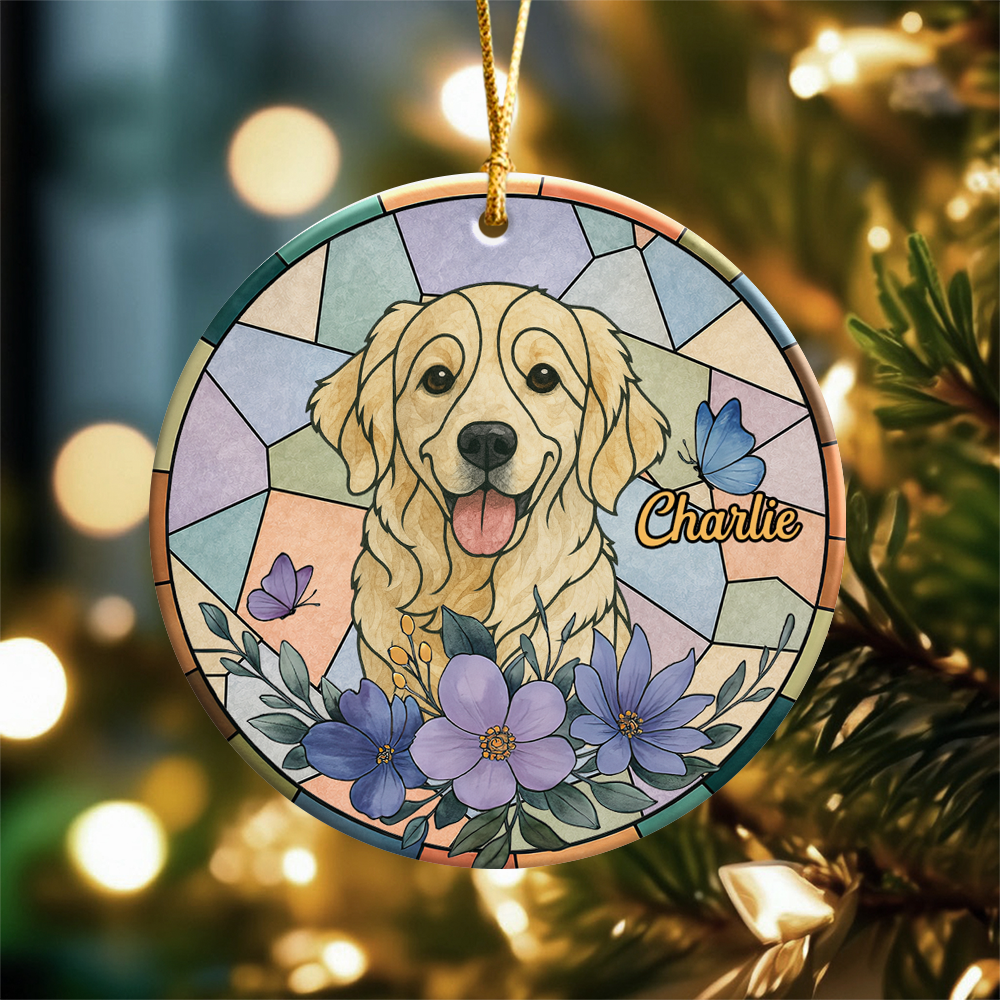 Custom Dog Photo With Sunflower Memorial Ceramic Ornament - Personalized Gift For Dog Lovers HO82 903326
